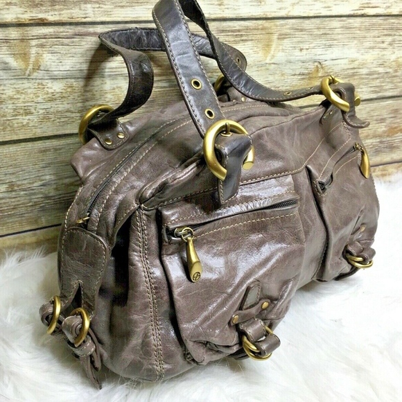 Francesco Biasia Taupe Brown Leather Shoulder Bag - Picture 2 of 8